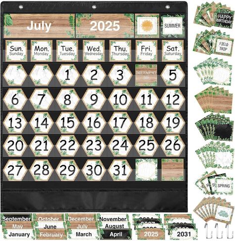 Fulmoon 119 Pcs Boho Classroom Calendar Pocket Chart Set Calendar Bulletin Board Set with Pocket Seasons Festival Weather Calendar Pocket Chart for Classroom Decoration Back to School Supplies in Saudi Arabia
