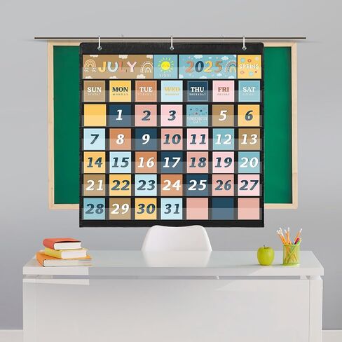 Fulmoon 119 Pcs Boho Classroom Calendar Pocket Chart Set Calendar Bulletin Board Set with Pocket Seasons Festival Weather Calendar Pocket Chart for Classroom Decoration Back to School Supplies in Saudi Arabia