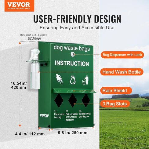 VEVOR Dog Waste Station, Commercial Dog Poop Station, 11.5 Gallons Pet Waste Bin with 50 Can Liners, Bag Dispenser & 600 Waste Bags, Outdoor Dog Waste Disposal System for Backyard in Saudi Arabia