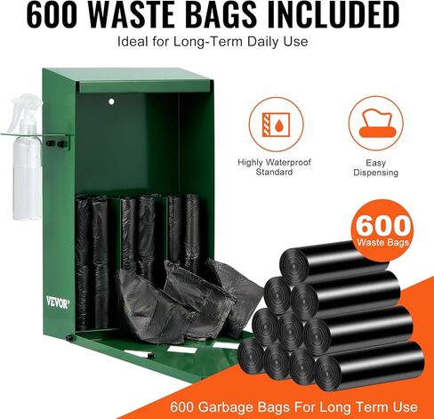 VEVOR Dog Waste Station, Commercial Dog Poop Station, 11.5 Gallons Pet Waste Bin with 50 Can Liners, Bag Dispenser & 600 Waste Bags, Outdoor Dog Waste Disposal System for Backyard in Saudi Arabia