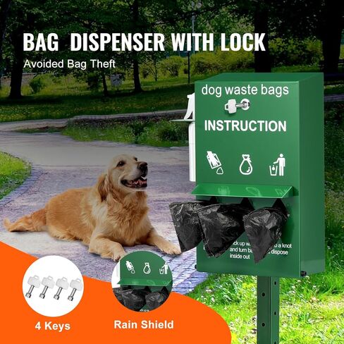 VEVOR Dog Waste Station, Commercial Dog Poop Station, 11.5 Gallons Pet Waste Bin with 50 Can Liners, Bag Dispenser & 600 Waste Bags, Outdoor Dog Waste Disposal System for Backyard in Saudi Arabia