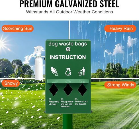 VEVOR Dog Waste Station, Commercial Dog Poop Station, 11.5 Gallons Pet Waste Bin with 50 Can Liners, Bag Dispenser & 600 Waste Bags, Outdoor Dog Waste Disposal System for Backyard in Saudi Arabia