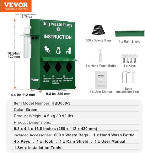 VEVOR Dog Waste Station, Commercial Dog Poop Station, 11.5 Gallons Pet Waste Bin with 50 Can Liners, Bag Dispenser & 600 Waste Bags, Outdoor Dog Waste Disposal System for Backyard in Saudi Arabia