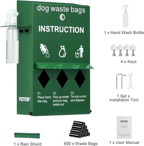 VEVOR Dog Waste Station, Commercial Dog Poop Station, 11.5 Gallons Pet Waste Bin with 50 Can Liners, Bag Dispenser & 600 Waste Bags, Outdoor Dog Waste Disposal System for Backyard in Saudi Arabia