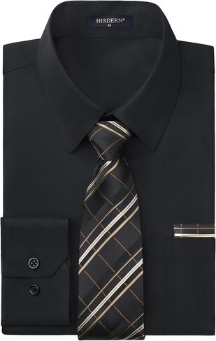 Hisdern Mens Dress Shirt و Tie Clankerchief مجموعة قمصان كلاسيكية طويلة الأكمام مطابقة للعلاقات زر رسمية أسفل القمصان أسفل القمصان in Saudi Arabia