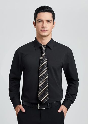 Hisdern Mens Dress Shirt و Tie Clankerchief مجموعة قمصان كلاسيكية طويلة الأكمام مطابقة للعلاقات زر رسمية أسفل القمصان أسفل القمصان in Saudi Arabia