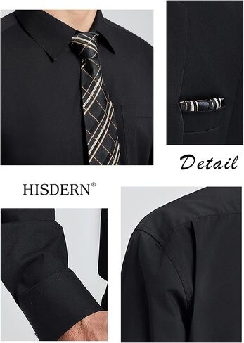 Hisdern Mens Dress Shirt و Tie Clankerchief مجموعة قمصان كلاسيكية طويلة الأكمام مطابقة للعلاقات زر رسمية أسفل القمصان أسفل القمصان in Saudi Arabia