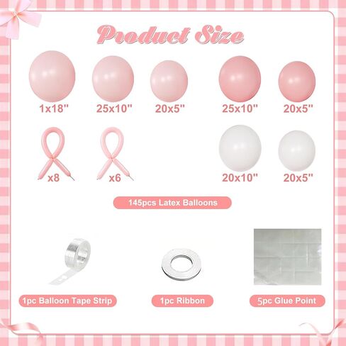 Pink Balloon Arch Kit, 145Pcs Baby Shower Birthday Decor in Saudi Arabia