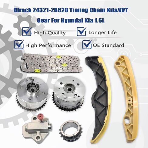 سلسلة توقيت GXARTS مع عادم مدخل VVT GEAR SPROCKET متوافق مع Hyundai Ascent Veloster Elantra Sonata Tucson Kia Rio Soul Forte5 Optima 1.6L 2011-2019 243212B620 244202B611 243502B600 in Saudi Arabia