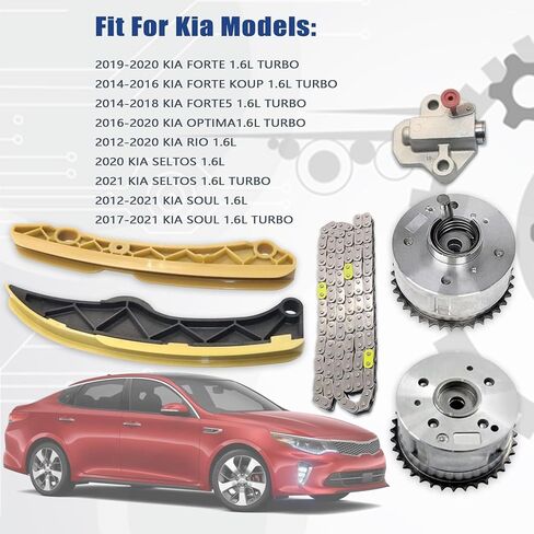 سلسلة توقيت GXARTS مع عادم مدخل VVT GEAR SPROCKET متوافق مع Hyundai Ascent Veloster Elantra Sonata Tucson Kia Rio Soul Forte5 Optima 1.6L 2011-2019 243212B620 244202B611 243502B600 in Saudi Arabia