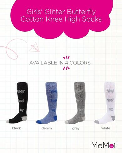 MeMoi Girls' Glitter Butterfly Cotton Knee High Socks in Saudi Arabia