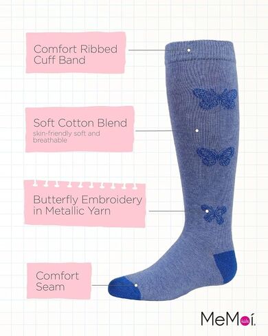 Memoi Girls 'Girls Blitter Butterfly Cotton Knee High Socks in Saudi Arabia