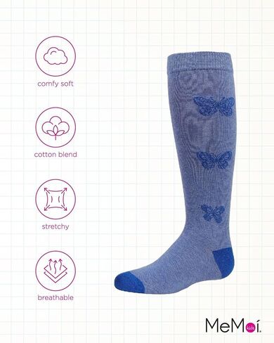 MeMoi Girls' Glitter Butterfly Cotton Knee High Socks in Saudi Arabia