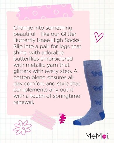 MeMoi Girls' Glitter Butterfly Cotton Knee High Socks in Saudi Arabia