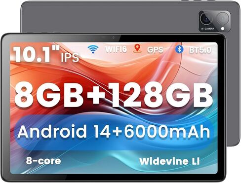 أجهزة لوحية Android 14، أجهزة لوحية مقاس 10.1 بوصة مع شاشة لمس عالية الدقة 1280 * 800 IPS HD، ذاكرة وصول عشوائي 8 جيجابايت + ذاكرة وصول عشوائي 128 جيجابايت، ثماني النواة 2.0 جيجاهرتز، أجهزة لوحية محمولة مدمجة بكاميرا مزدوجة 5+8 ميجابكسل، 6000 مللي أمبير،  in Kuwait