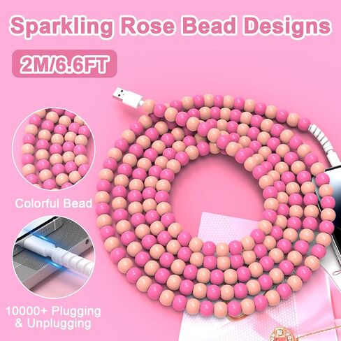 Coolden for iPhone Charger Cord 3.3FT USB to iPhone Cable 66W Cute Purple Beaded iPhone Charger Fast Charging Cable for Women Car Accessories for iPhone 14 13 12 11 Pro Max XR XS,iPad Pro/Air/Mini in Kuwait