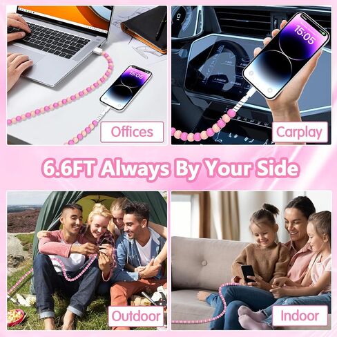 Coolden for iPhone Charger Cord 3.3FT USB to iPhone Cable 66W Cute Purple Beaded iPhone Charger Fast Charging Cable for Women Car Accessories for iPhone 14 13 12 11 Pro Max XR XS,iPad Pro/Air/Mini in Kuwait