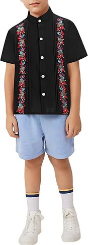 AWIBMK Kids Toddler Boys Mexican Shirt Short Sleeve Button-up Guayabera Shirt Traditional Cinco De Mayo Fiesta Top in Saudi Arabia