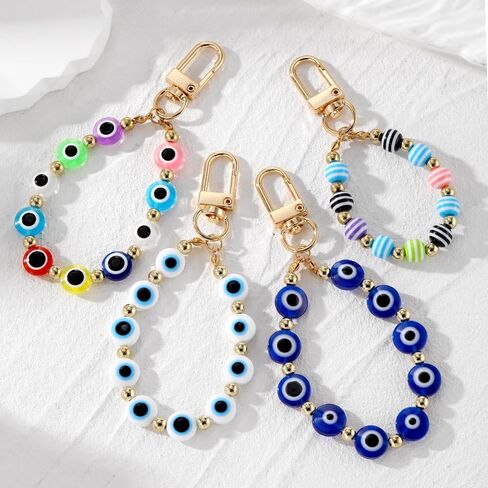 Fuqimanman2020 Colorful Evil Eye Beads Keychain Resin Blue Eye Bag Pendant Anti-Lost Accessories Suitable For Women Jewelry in Saudi Arabia