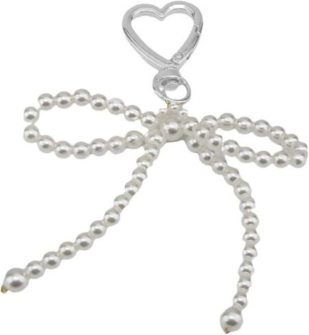 Pearl Bow Bag Charm, Cute Pearl Keychain Car Keyring Purse Charm Decoration for Women Girls in Saudi Arabia
