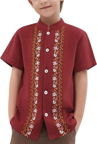 AWIBMK Kids Toddler Boys Mexican Shirt Short Sleeve Button-up Guayabera Shirt Traditional Cinco De Mayo Fiesta Top in Saudi Arabia