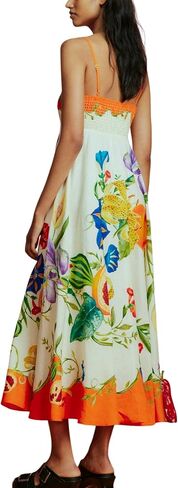 Fotn النسخة الصيفية السباغيتي حزام Sundress 2025 مربع الرقبة مزخرفة عارضات الأرجوحة المتأرجحة الشاطئ بوهو غرافيتي ماكسي فستان in Saudi Arabia