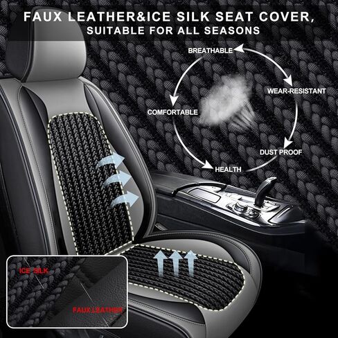 TTX LIGHTING Car Seat Cover Full Set for 2003-2026 Honda Civic LX,Sport,EX,EX-L,Touring,EX-T,Hybrid,LX-P,SE,LX-S,DX-VP,GX,Sport Touring: Breathable Ice Slik Seat Covers(5 Seat, Black&Gray) in Kuwait