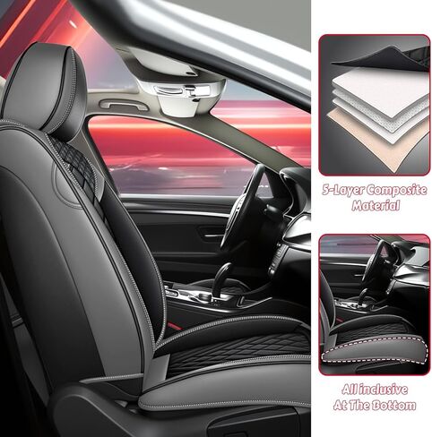 تناسب مقعد سيارة Chevy Corvette تغطي مجموعة أمامية 2 مساءً مع جلد مقاوم للماء ، وظائف شفاء آلام العضلات القطني ، حماة مقاعد تتوافق مع الوسادة الهوائية (أسود مع وسادة) in Kuwait