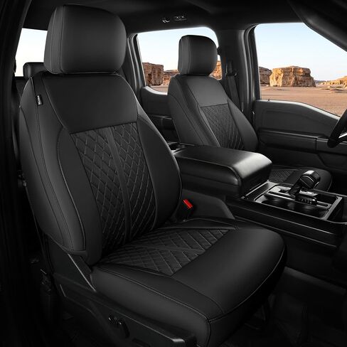 بالنسبة لأغطية مقاعد جلدية Ford F150 ، Super Crew Cab XL XLT Platinum 2010 2011 2012 2013 ، Custom Fit Truck Set Set مجموعة كاملة ، إكسسوارات حماة التقاط ، أسود (مقعد دلو) in Kuwait