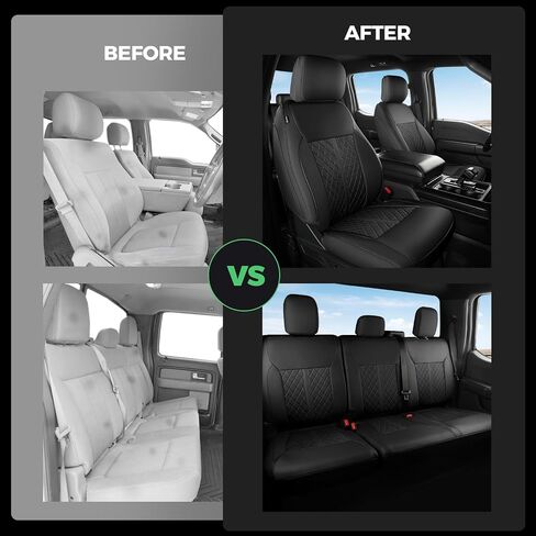 بالنسبة لأغطية مقاعد جلدية Ford F150 ، Super Crew Cab XL XLT Platinum 2010 2011 2012 2013 ، Custom Fit Truck Set Set مجموعة كاملة ، إكسسوارات حماة التقاط ، أسود (مقعد دلو) in Kuwait