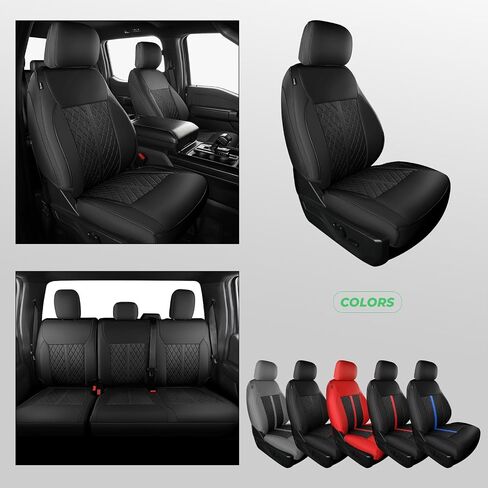 بالنسبة لأغطية مقاعد جلدية Ford F150 ، Super Crew Cab XL XLT Platinum 2010 2011 2012 2013 ، Custom Fit Truck Set Set مجموعة كاملة ، إكسسوارات حماة التقاط ، أسود (مقعد دلو) in Kuwait