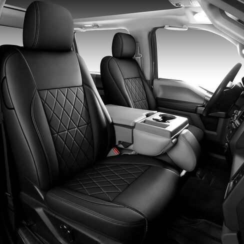 F150 Seat Covers, Napa Leather, Custom fit 2015-2020 F150 and 2017-2022 F250 F350 F450 Super Duty Crew Cab SuperCrew SuperCab Regular Cab(Front Pair, Black 2 pcs) in Saudi Arabia