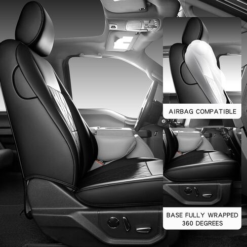 F150 Seat Covers, Napa Leather, Custom fit 2015-2020 F150 and 2017-2022 F250 F350 F450 Super Duty Crew Cab SuperCrew SuperCab Regular Cab(Front Pair, Black 2 pcs) in Saudi Arabia