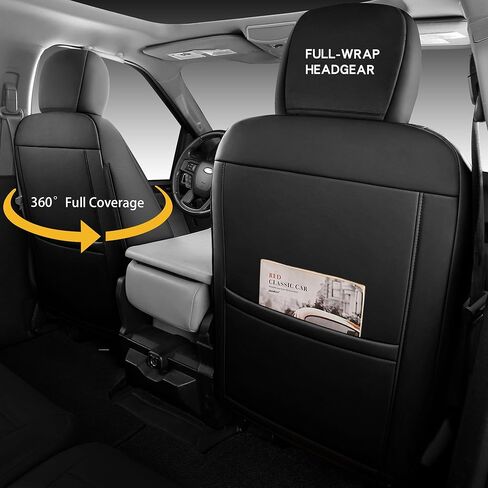 F150 Seat Covers, Napa Leather, Custom fit 2015-2020 F150 and 2017-2022 F250 F350 F450 Super Duty Crew Cab SuperCrew SuperCab Regular Cab(Front Pair, Black 2 pcs) in Saudi Arabia