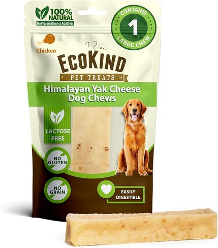 EcoKind Himalayan Gold Yak Cheese Dog Chew للكلاب الكبيرة، علاجات صحية للكلاب، عديم الرائحة، عظام كلب طويلة الأمد للكلاب، خالية من الجلود الخام، مصنوعة في جبال الهيمالايا، كبيرة (عبوة من قطعة واحدة) in Saudi Arabia