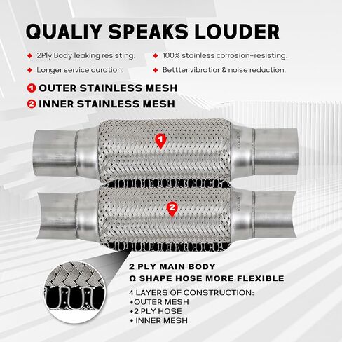 2.25''X8''universal stainless steel Exhaust Flex Pipe with Ends 12" Inch Long Heavy Dutydouble braided bendable exhaust Flex Pipe in Kuwait