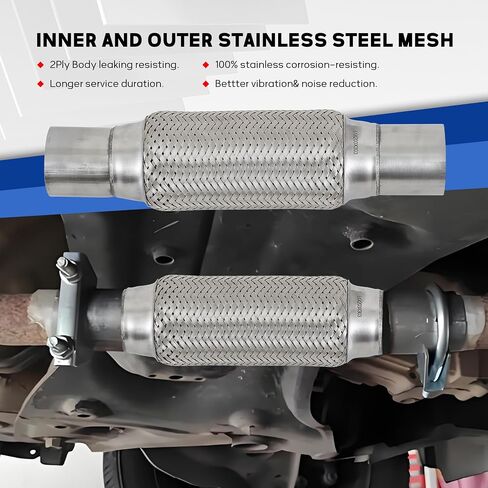2.25''X8''universal stainless steel Exhaust Flex Pipe with Ends 12" Inch Long Heavy Dutydouble braided bendable exhaust Flex Pipe in Kuwait