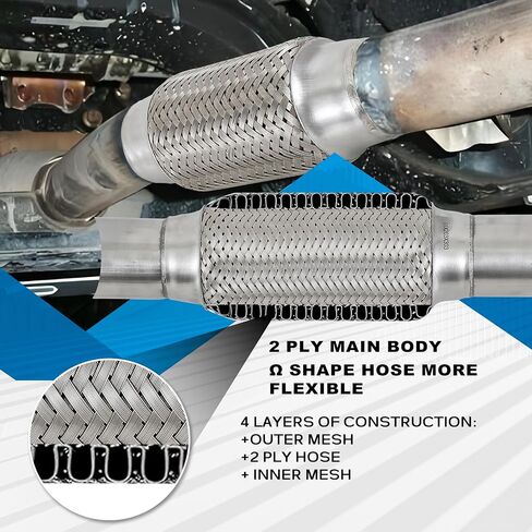 2.25''X8''universal stainless steel Exhaust Flex Pipe with Ends 12" Inch Long Heavy Dutydouble braided bendable exhaust Flex Pipe in Kuwait