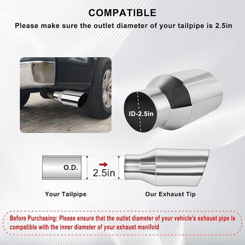 Mupera Universal 2.5 Inch Inlet Exhaust Tip-2 Pack, 6" Outlet, 9" Long Exhaust Tip for 2.5 Inch Outside Diameter Exhaust Tips, Silver Stainless Steel Exhaust Tips, Weld-On in Saudi Arabia