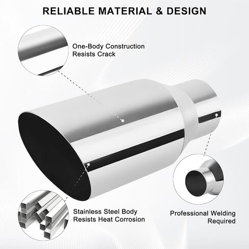 Mupera Universal 2.5 Inch Inlet Exhaust Tip-2 Pack, 6" Outlet, 9" Long Exhaust Tip for 2.5 Inch Outside Diameter Exhaust Tips, Silver Stainless Steel Exhaust Tips, Weld-On in Saudi Arabia