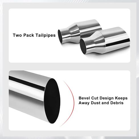 Mupera Universal 2.5 Inch Inlet Exhaust Tip-2 Pack, 6" Outlet, 9" Long Exhaust Tip for 2.5 Inch Outside Diameter Exhaust Tips, Silver Stainless Steel Exhaust Tips, Weld-On in Saudi Arabia