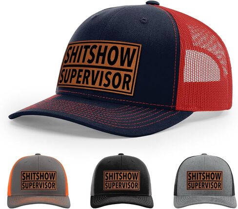 قبعة المشرف على Shitshow ، 112 طراز Trucker Leather Patch Hat للرجال والنساء ، 6 لوحة البيسبول قبعة مع Snapback العلبة in Kuwait