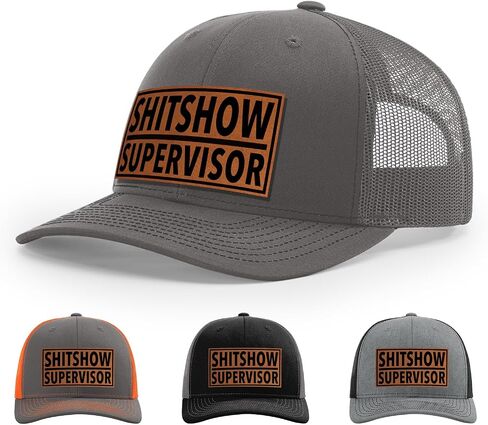 قبعة المشرف على Shitshow ، 112 طراز Trucker Leather Patch Hat للرجال والنساء ، 6 لوحة البيسبول قبعة مع Snapback العلبة in Kuwait