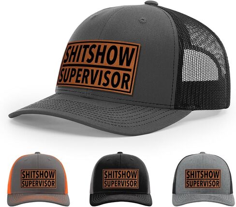 قبعة المشرف على Shitshow ، 112 طراز Trucker Leather Patch Hat للرجال والنساء ، 6 لوحة البيسبول قبعة مع Snapback العلبة in Kuwait