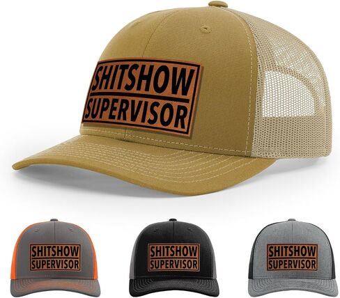 قبعة المشرف على Shitshow ، 112 طراز Trucker Leather Patch Hat للرجال والنساء ، 6 لوحة البيسبول قبعة مع Snapback العلبة in Kuwait