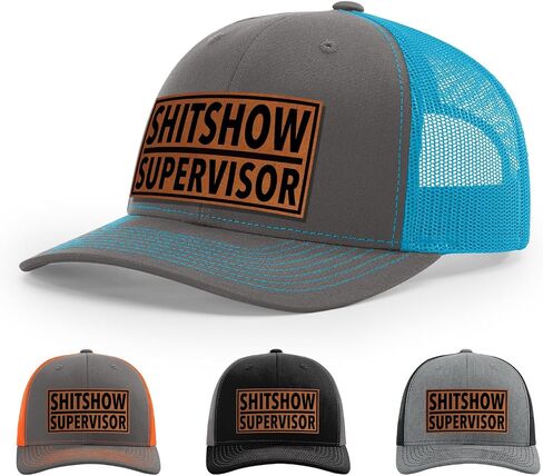 قبعة المشرف على Shitshow ، 112 طراز Trucker Leather Patch Hat للرجال والنساء ، 6 لوحة البيسبول قبعة مع Snapback العلبة in Kuwait