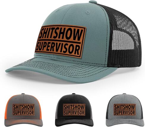 قبعة المشرف على Shitshow ، 112 طراز Trucker Leather Patch Hat للرجال والنساء ، 6 لوحة البيسبول قبعة مع Snapback العلبة in Kuwait