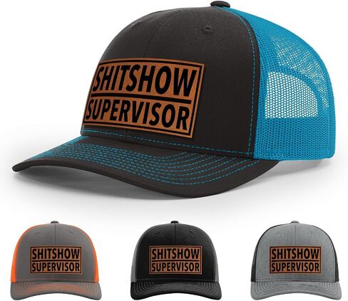 قبعة المشرف على Shitshow ، 112 طراز Trucker Leather Patch Hat للرجال والنساء ، 6 لوحة البيسبول قبعة مع Snapback العلبة in Kuwait