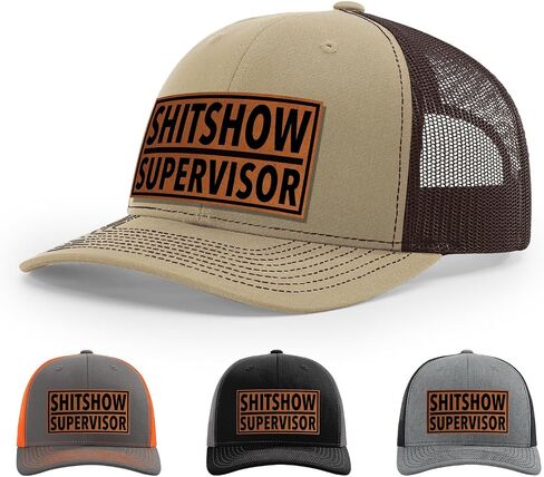 قبعة المشرف على Shitshow ، 112 طراز Trucker Leather Patch Hat للرجال والنساء ، 6 لوحة البيسبول قبعة مع Snapback العلبة in Kuwait