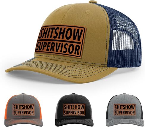 قبعة المشرف على Shitshow ، 112 طراز Trucker Leather Patch Hat للرجال والنساء ، 6 لوحة البيسبول قبعة مع Snapback العلبة in Kuwait